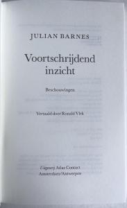 Title Page of the Dutch translation of Changing My Mind by Julian Barnes