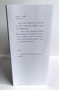 Front Flap of the Chinese translation of Elizabeth Finch by Julian Barnes