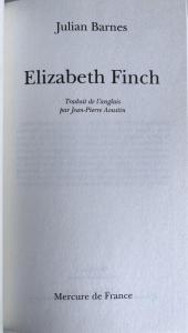 Title Page of the French translation of Elizabeth Finch by Julian Barnes