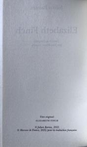 Copyright Page of the French translation of Elizabeth Finch by Julian Barnes