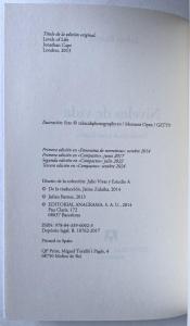 Copyright Page of the 3rd Spanish edition of Levels of Life by Julian Barnes