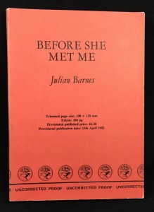 Before She Met Me Uncorrected Proof (Cape, 1982): Cover