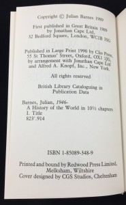 A History of the World in 10½ Chapters (ISIS, 1990; Large Print): Copyright